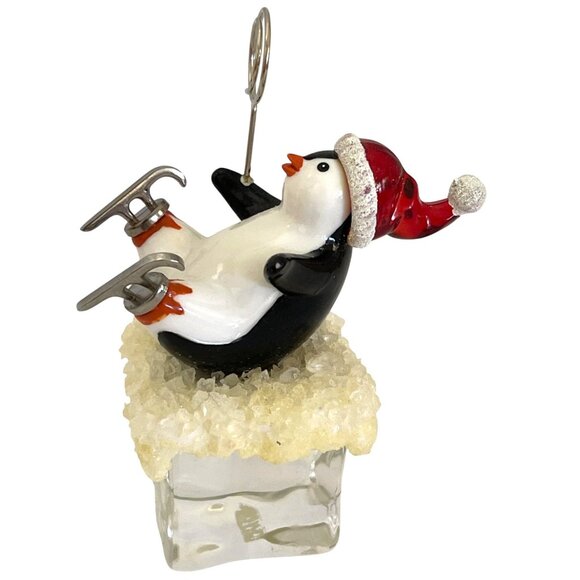 Penguin Skater Christmas Card Photo Memo Holder Santa Hat Snow Ice Cube Iceberg - Picture 3 of 7